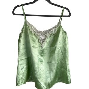 Y2K Heart & Soul Camisole Wmn L Green Satin Lace fairy babydoll cami whimsy